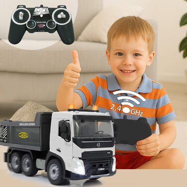 Позашляховий самоскид Volvo FMX Meiller 120 2,4GHz Офіційна ліцензія, звук попередження про рух заднім ходом, протектовані гумові шини, LED підсвічування, підйом/опускання кузова, будівельна техніка