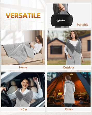 Бездротова ковдра з підігрівом та батареєю 7,4 В для чоловіків та жінок, електрична грілка FERNIDA, портативна шарф-підігрів для дому, офісу, подорожей, походів, сірого кольору