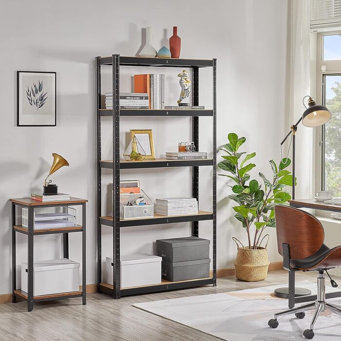 Полиця для зберігання Yaheetech для важких умов експлуатації з регульованими полицями з МДФ, органайзер-стелаж для гаража, вітальні, кухні, підвалу 90x30x180 см/чорна