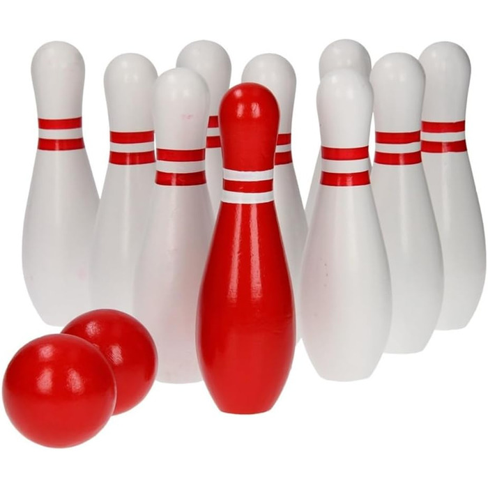 Дерев&39яний боулінг BS Toys - кеглі для дітей та дорослих - для використання в приміщенні та на вулиці - віком від 4 років - настільні ігри - ідеально підходить для дитячих днів народження - високоякісна деревина - червоно-білий набір (один)