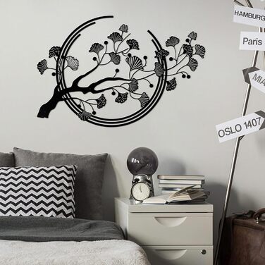 Великі металеві настінні картини з листя гінкго, чорне оздоблення стін підходить для вітальні, спальні, кабінету, офісу (чорний)