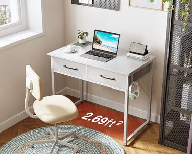 Письмовий стіл з 2 шухлядами, 80x40x78,7 см, невеликий стіл з тримачем для навушників, офісний стіл, ПК-стіл для офісу, вітальні, домашнього офісу, білий 80x40x78,7 см, білий