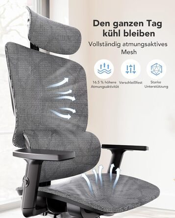 Ергономічне сітчасте офісне крісло HUANUO, стілець з високою спинкою та регульованою поперековою опорою, підлокітники, функція нахилу, сітчасте ігрове крісло для комп&39ютера