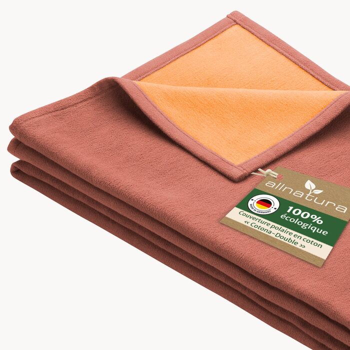 Пухнаста бавовняна плюшева ковдра allnatura Cotona-Double 140x200 см червоного кольору, зроблена в Німеччині - Велика ковдра для дивана, сертифікована GOTS, 100 органічна бавовна - Можна прати в пральній машині, плед для дивана, червоний, з подвійним диза