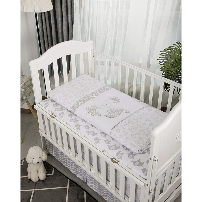 Комплект дитячої постільної білизни La Premura для хлопчиків, сірі слоники та цуценята, стандартний розмір, 3 предмети, сіра пості