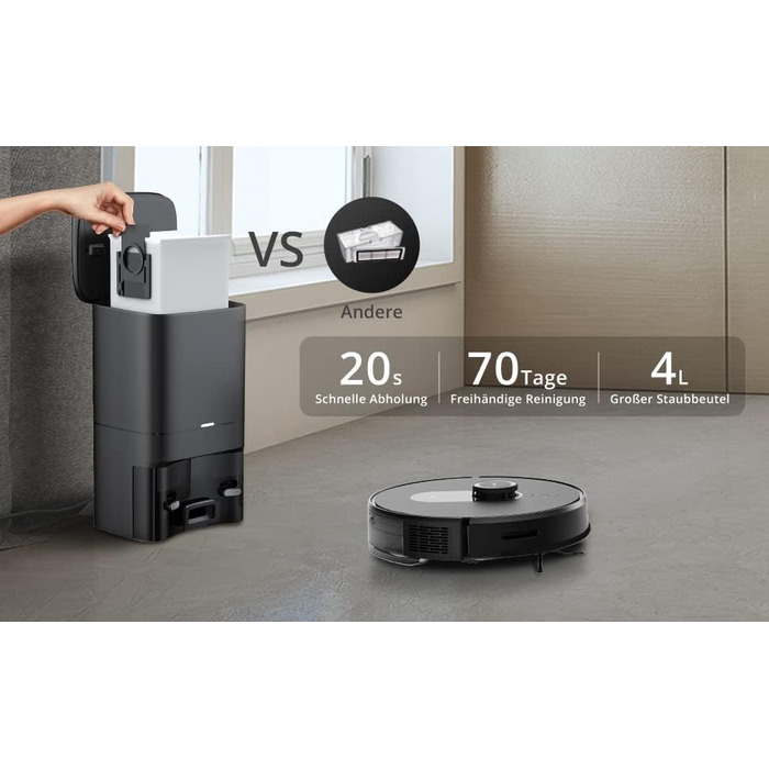 Робот-пилосос та швабра зі станцією автоматичного спорожнення (потужність всмоктування 2700 Па, час автономної роботи до 180 хв, к