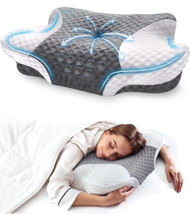 Подушка для шиї та шийного відділу хребта для тих, хто спить на боці, сіра, біла, стандартна