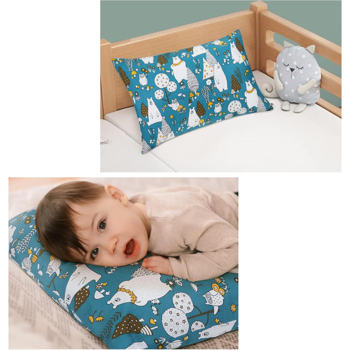 Дитяча подушка з наволочкою, м'яка органічна бавовна, дитяча подушка для сну, можна прати в пральній машині, гіпоалергенна, підход