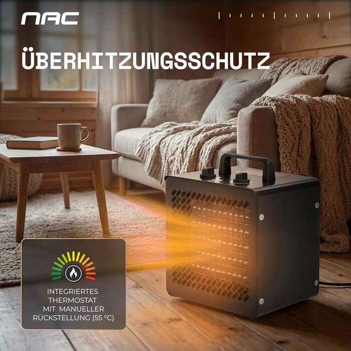 Електричний керамічний вентилятор-обігрівач NAC 3000 Вт - радіаційний обігрівач з термостатом, електричний обігрівач - обігрівач з 3 режимами нагріву, електричний обігрівач для гаража, майстерні, будівельного майданчика - будівельний обігрівач/осушувач по