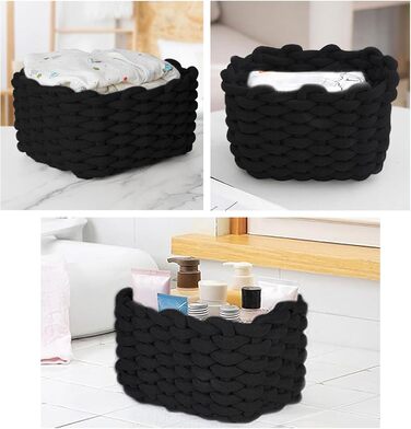 Кошик для зберігання, 2 шт., плетений бавовняний в&39язаний кошик, 19x15x12 см, плетений кошик для зберігання, плетена бавовняна мотузка, для спальні, коробки для зберігання у вітальні (чорні), чорні, 2 шт.