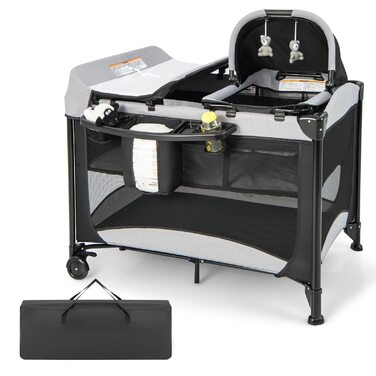 Дорожнє ліжечко для немовлят з матрацом, ліжечко Side-by-Side з колискою та пеленальний килимок, комплект дитячого ліжка для новонароджених та немовлят до 36 місяців, 110 x 78 см