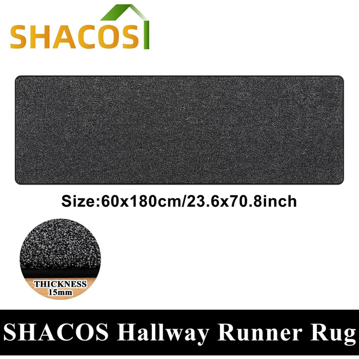 Килимова доріжка SHACOS 60x180 см, нековзка доріжка для передпокою, м&39який кухонний килимок, можна прати, сучасна доріжка для передпокою для кухні, входу, вітальні, чорний/сірий 60x180 см сірий/чорний