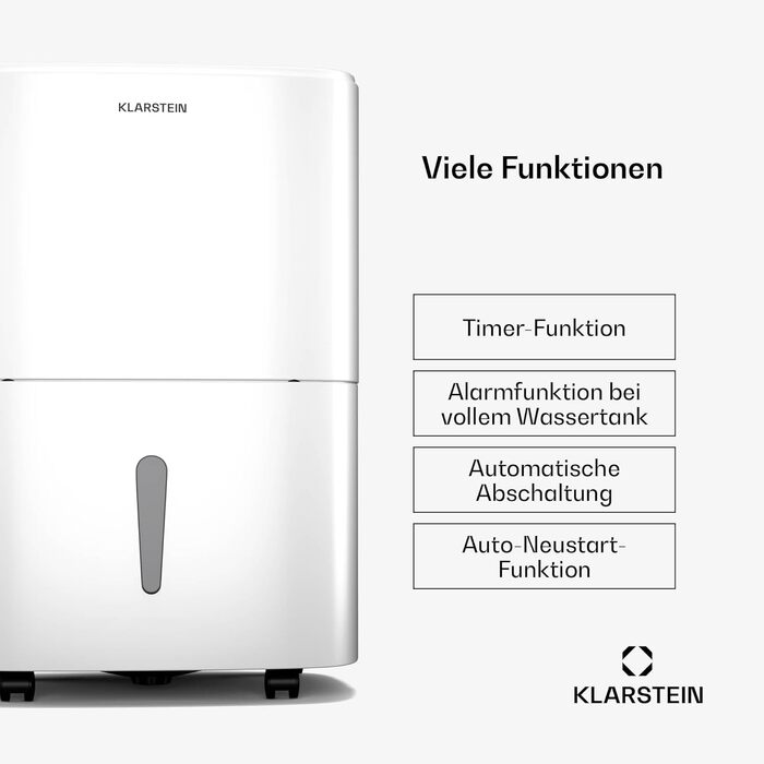 Осушувач повітря Klarstein DryFy 20 л - 400 Вт, 20 л/день, резервуар 5 л, тихий на 46 дБ, автоматичне обертання, таймер, режим суш