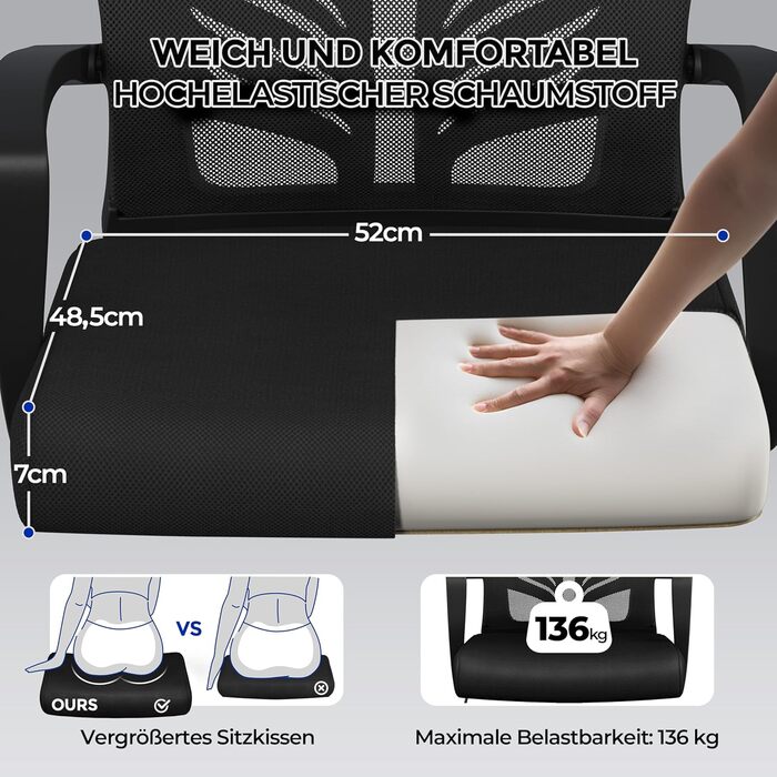 Ергономічне офісне крісло Yaheetech з функцією гойдання, обертове крісло з м&39якою подушкою сидіння, крісло керівника, регульоване по висоті для домашнього офісу/кабінету, чорне 1 чорний