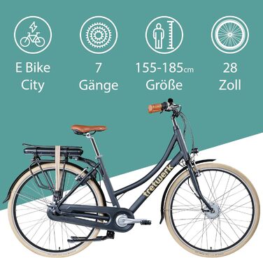 Електричний велосипед Tretwerk Aurora 28 дюймів Pedelec Жіночий Чоловічий 155-185 см 522 Wh Жіночий електровелосипед 7 швидкостей Чорний 50 см