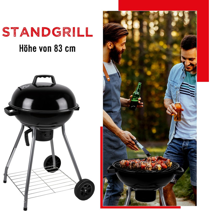 Набір для барбекю з кришкою - Вугільний гриль з попільником - Кулястий гриль діаметром 45 см