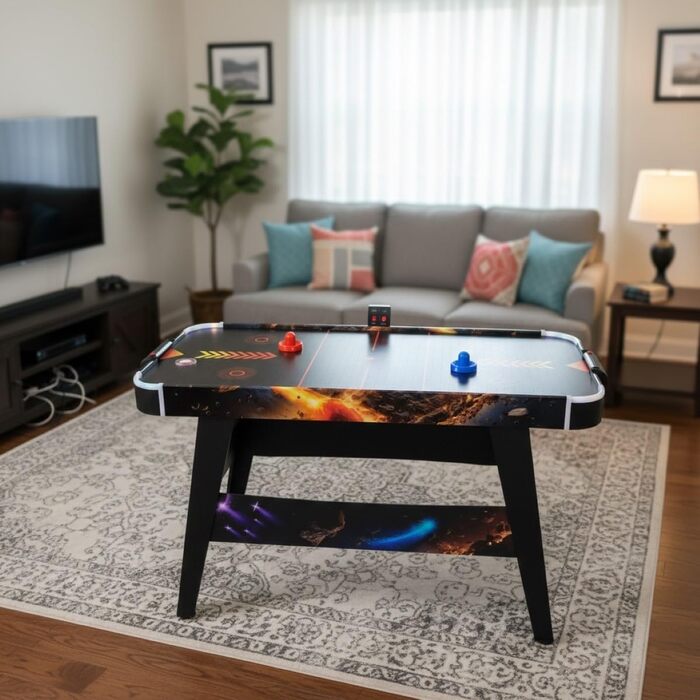 Світлодіодний стіл для аерохокею від FASports, аерохокей для дітей/підлітків віком від 8 років, стіл для аерохокею з повітряними штовхачами та шайбами, що світяться Solar Fury 138x67x82 см