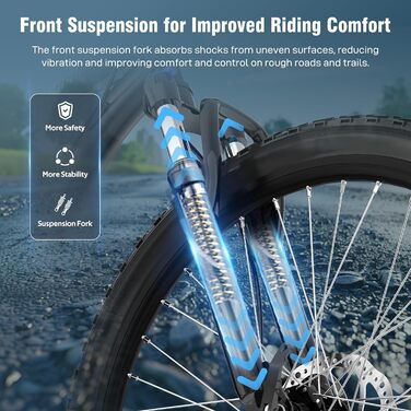 Гірський велосипед EVERCROSS EM3 для дорослих (чоловіків та жінок), 26-дюймовий велосипед, 21-швидкісна система передач, алюмінієва рама з амортизаційною вилкою, всюдихідний велосипед з дисковими гальмами, вантажопідйомність 150 кг EM3-чорний