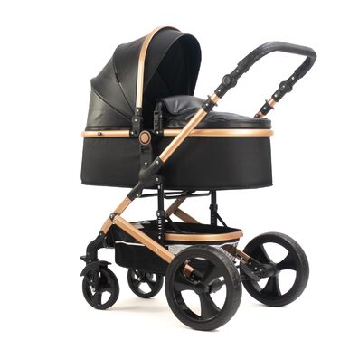 Дитяча коляска Pixini Kalani 3в1, вкл. люльку, автокрісло, пеленальний мішок, підсклянник, дощовик (золото/чорний), золото-чорний