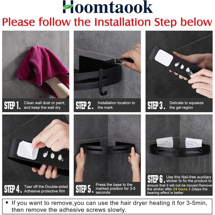 Полиця для душу Hoomtaook Кутова полиця Кошик для душу Полиці для душу без свердління для ванної кімнати, матове покриття, полиця для ванної кімнати, 2 шт. чорного кольору