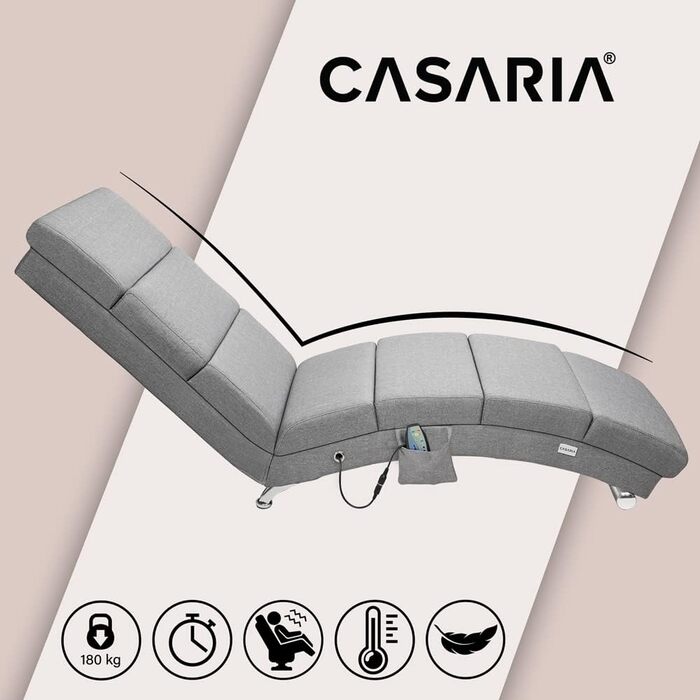 Шезлонг Casaria XXL з функцією масажу та підігріву, 186x89x55 см, ергономічний, тканинна оббивка, вантажопідйомність 180 кг, шезлонг для приміщень, крісло для відпочинку, сірий