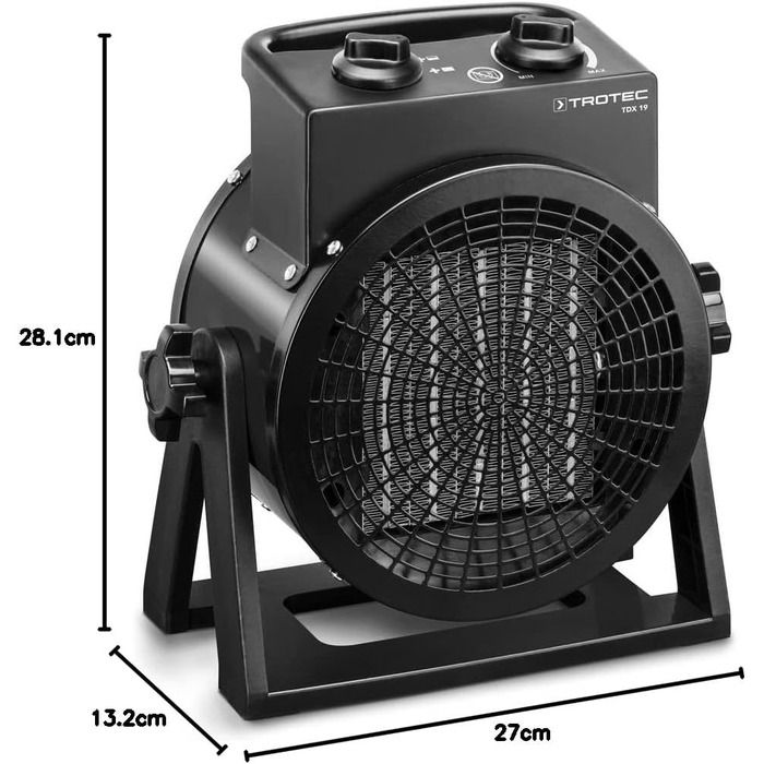 Керамічний вентилятор-обігрівач TROTEC TDX 19 Теплова потужність 1,5 кВт / 3 кВт Потік повітря 200 м/год Опалення