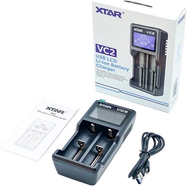 Зарядний пристрій XTAR VC2 Premium UB з РК-дисплеєм (оновлення MC Eries) 18350 18500 18650 18700 14500 16340 17500 для літій-іонних акумуляторів (батареї не входять до комплекту), розмір S