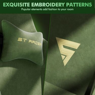 Ігрове крісло, Дихаюче та ергономічне офісне крісло з мікрофібри велюру, Комп&39ютерне крісло з регульованим підголівником та поперековою подушкою, підлокітниками, підставкою для ніг (зелене) Зелений LW200