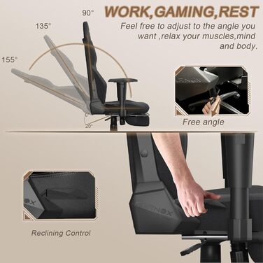 Ергономічне ігрове крісло з підставкою для ніг, тканинний чохол для дорослих, офісне крісло з високою спинкою, ігрове крісло для високих і важких людей з підголівником та поперековою опорою, гоночний стиль, 54x56x132 см