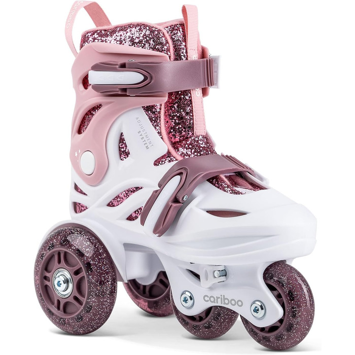 Роликові ковзани Cariboo для дітей, роликові ковзани для початківців, регульовані, 2 розміри, з навчальними колесами, блискучий дизайн, роликові ковзани для дівчаток, стиль балерини, розмір S (31-35), рожево-сливовий