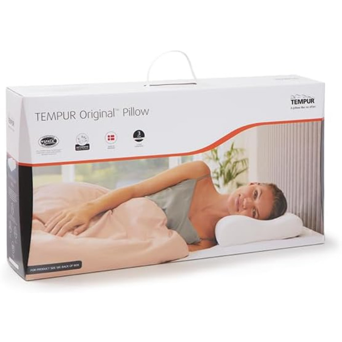 Оригінальна подушка TEMPUR. Ергономічна подушка для шиї з піни з ефектом пам&39яті середньої жорсткості для людей з малою/середньою статурою, сну на боці та спині, з чохлом, який можна прати, дуже велика (61 x 31 x 11,5/8 см), біла. Дуже велика.