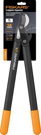 Садові секатори Fiskars PowerGear II з обвідним механізмом для свіжої деревини, з антипригарним покриттям, виготовлені з міцної інструментальної сталі, довжина 55 см, чорно-помаранчеві, L74, 1000582 L74 (діаметр гілок до 3,8 см)