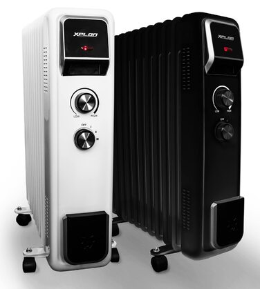 Масляний радіатор 2500 Вт з 3 режимами нагріву Термостат 11-реберний електричний нагрівальний елемент Енергозберігаючий масляний радіатор Захист від перегріву Електричний нагрівач Режим ECO 1000 1500 (чорний)