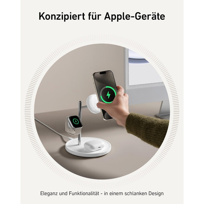 Бездротова зарядна станція Anker MagGo 3-в-1, підставка для бездротової зарядки 15 Вт, сумісна з MagSafe, сертифікована Qi2, для i