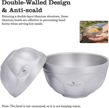 Титанова салатниця з подвійними стінками Boundless Voyage, металева миска для кемпінгу на свіжому повітрі, надлегка портативна миска для вівсянки, рису, супу, йогурту (Ti1173T)