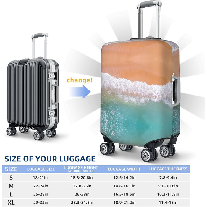 Чохол для валізи з романтичним пляжним принтом, еластичний захист від подряпин та пилу, чорний, розмір 95