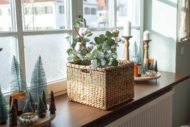 Плетений кошик для зберігання з водяного гіацинта та морської трави, прямокутний - квадратний кошик з полицями - Kallax/Expedit - Д 34 см, , натуральний