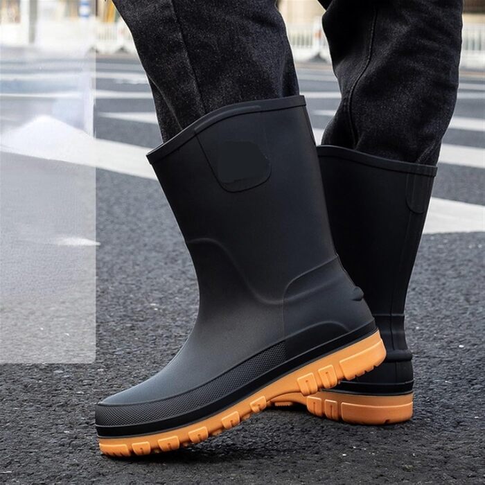 Чоловічі гумові чоботи, чоботи до литки, водонепроникні гумові робочі чоботи, калоші, чоловічі гумові чоботи, водне взуття, чорні/червоні, розмір 43 EU