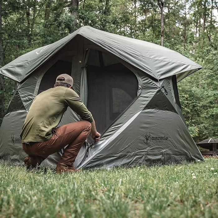 Намет кемпінговий квадратний 4-місний Gazelle Tents T4 Hub GT400GR – швидке встановлення 90 с, знімна підлога, водонепроникний, UV-захист