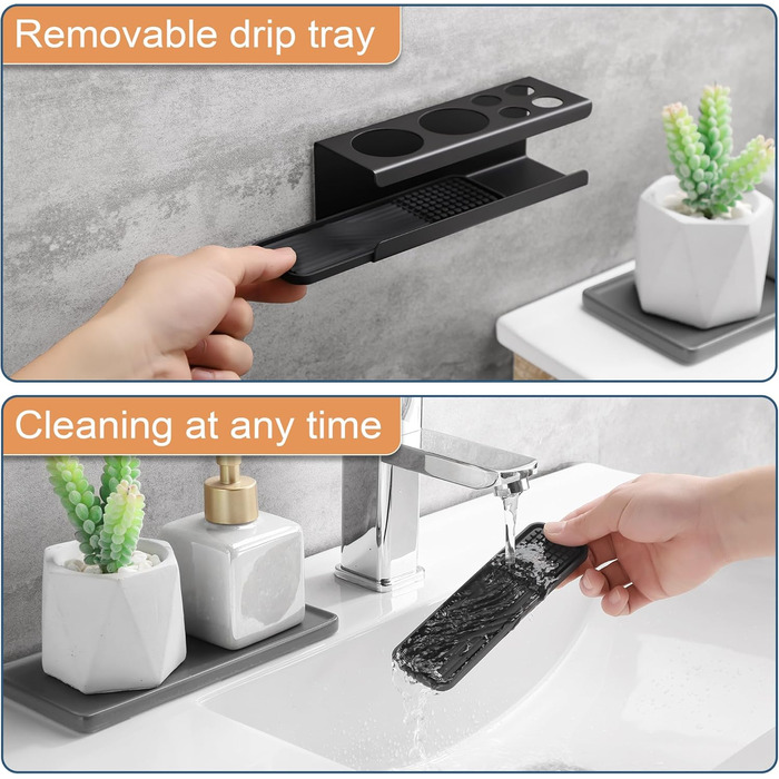 Тримач для зубної щітки OETAMS Тримач для електричної зубної щітки, тримач для зубної щітки з нержавіючої сталі Настінний самоклеючий тримач для зубної щітки Чорний тримач головки щітки без свердління