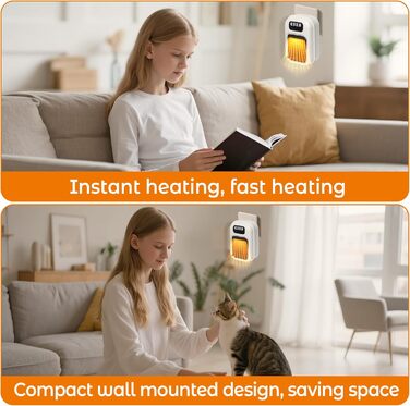 Керамічний настінний обігрівач потужністю 600 Вт з пультом дистанційного керування, керамічним нагрівальним елементом PTC, таймером 1-12 годин та світлодіодним дисплеєм, регульованим термостатом для спальні, офісу, кухні, білий