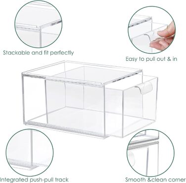 Ящики для косметичного органайзера, штабелюваний прозорий акриловий органайзер для макіяжу, 2 шухляди для зберігання на столі, туалетний столик, ванна кімната, спальня, дві коробки під раковиною