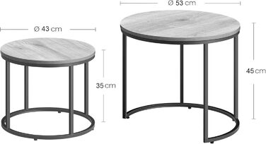 Набір журнальних столиків Home Collective із 2 шт. , круглі приставні столики, дизайн лофт, вбудований дизайн 2-в-1, стійка до подряпин поверхня, вітальня ширина 53 см та 43 см, дуб із чорними ніжками, дуб/чорний, круглий