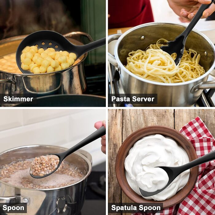 Набір кухонного посуду 15 шт., Силіконовий набір кухонних гаджетів із тримачем для посуду, Набір термостійкого кухонного посуду, М