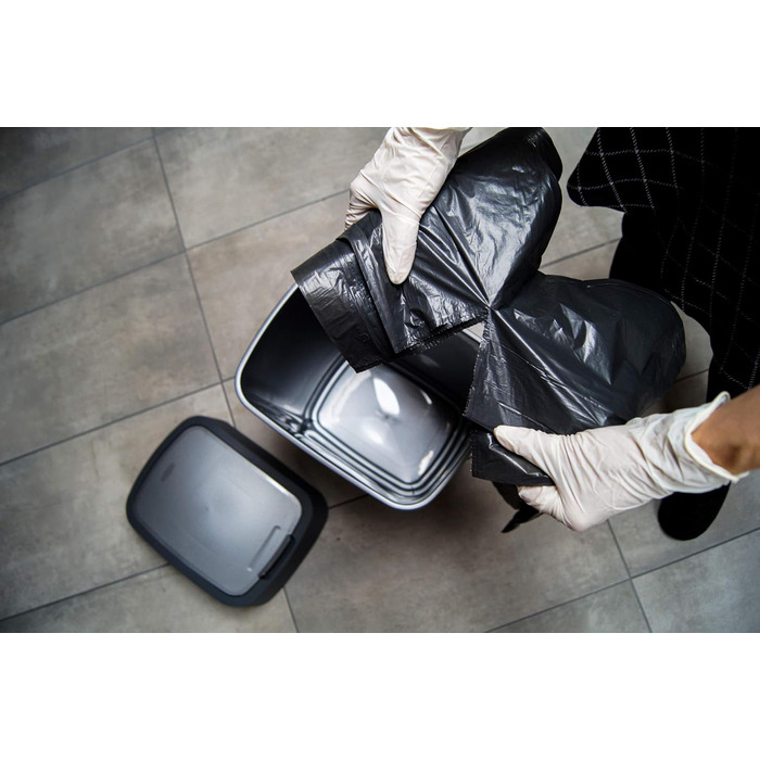 Екологічні пакети для сміття зі шнурком, 35 л, преміум-пакет для сміття, стійкий до розривів, герметичний, 23 мкм, 50x60 см, чорний, 15 пакетів для сміття в рулоні, 6 рулонів