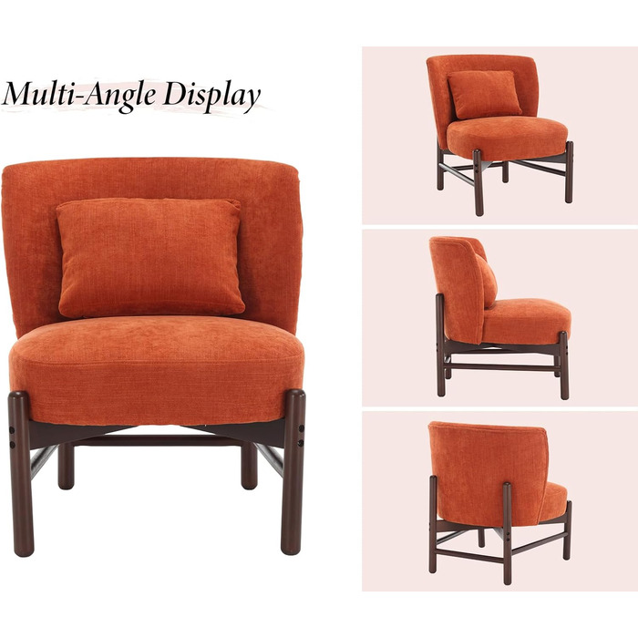 М&39яке крісло Chairus з шенілу, крісло для вітальні, без підлокітників, одномісне крісло з дерев&39яними ніжками, м&39яке крісло для спальні (помаранчеве)