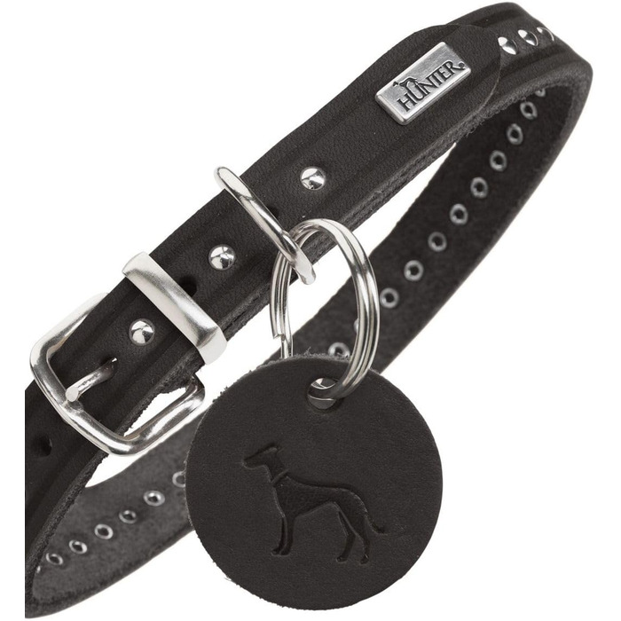 Нашийник для собак HUNTER Aalborg Style, колір чорний, виготовлений з міцної жирної шкіри, надійний, зручний, стильний з металевими заклепками, зроблено в Німеччині, розмір 37 см, чорний