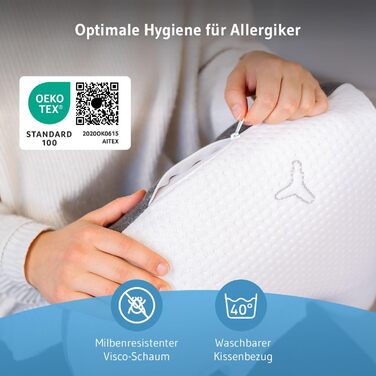 Подушка Third of Life для сну на боці, чохол з інноваційною технологією Intense, ергономічна подушка для підтримки шиї, високоякісна піна з ефектом пам&39яті, ергономічна подушка для шийного відділу хребта для сну на боці, білий/сірий