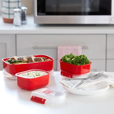 Набір ланч-боксів Sistema Microwave-Heat & Eat для мікрохвильової печі 3 прямокутні ланч-бокси з кришками, придатні для використання в мікрохвильовій печі (1 x 1,25 л 2 x 525 мл) Затискачі, що замикаються, та вентиляційні клапани Без BPA 3 шт. (1 x 1,25 л