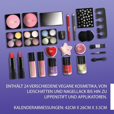 Різдвяний календар веганської косметики Love Urban Beauty - 24-денний різдвяний календар краси - Подарунковий набір косметики для жінок та дівчат - Різдвяний різдвяний календар із професійними засобами для макіяжу